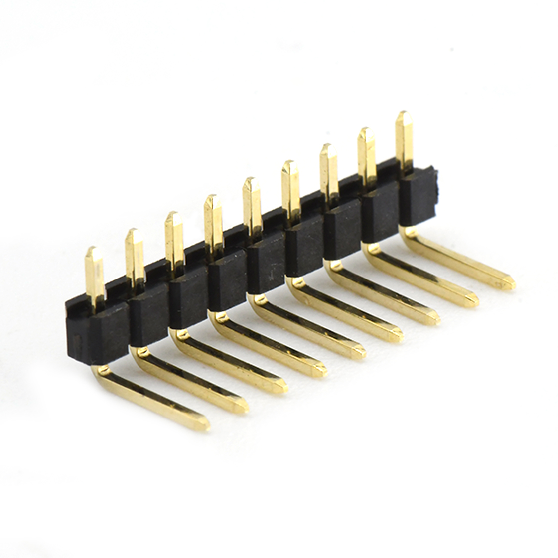 PH2541 排针连接器 Pitch 2.54mm 90° 单排 DIP 单塑排针 弯平面 PC :6.0MM 09Pin 黑色 镀全金G/F